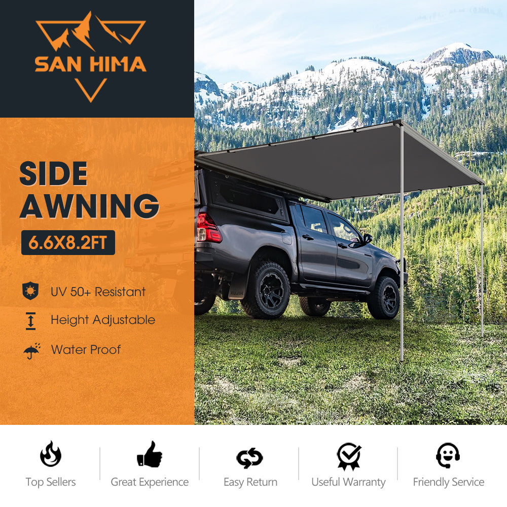 San Hima Pull-Out Side Awning 6.6ft x 8.2ft Telescoping Poles 54ft² Car Shade