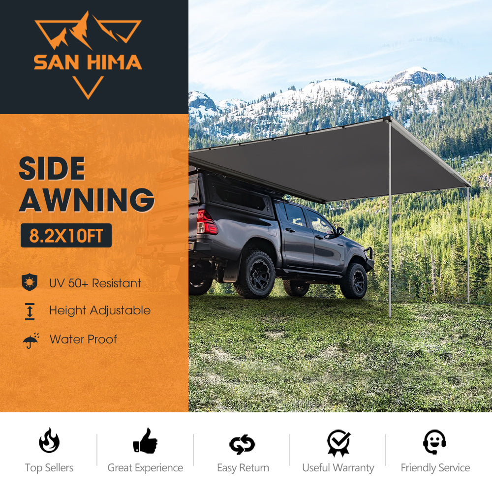 San Hima Pull-Out Side Awning 8.2ft x 10ft Telescoping Poles 82ft² Car Shade