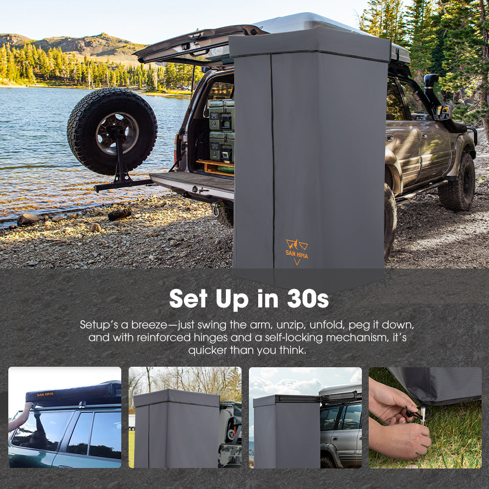 San Hima Awning Shower Tent with Roof Fold-Out 90° Swing Arm