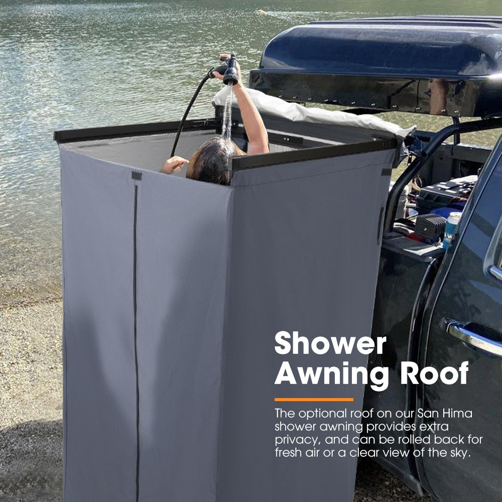 San Hima Awning Shower Tent with Roof Fold-Out 90° Swing Arm