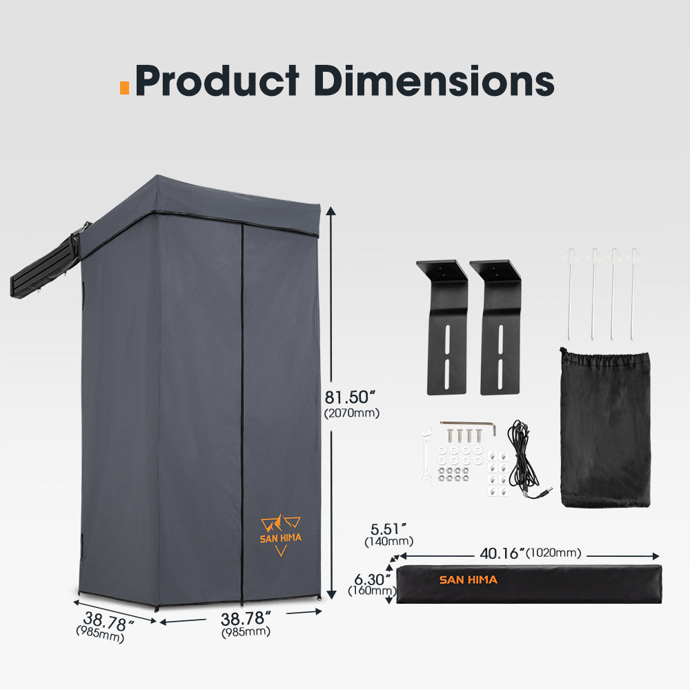 San Hima Awning Shower Tent with Roof Fold-Out 90° Swing Arm